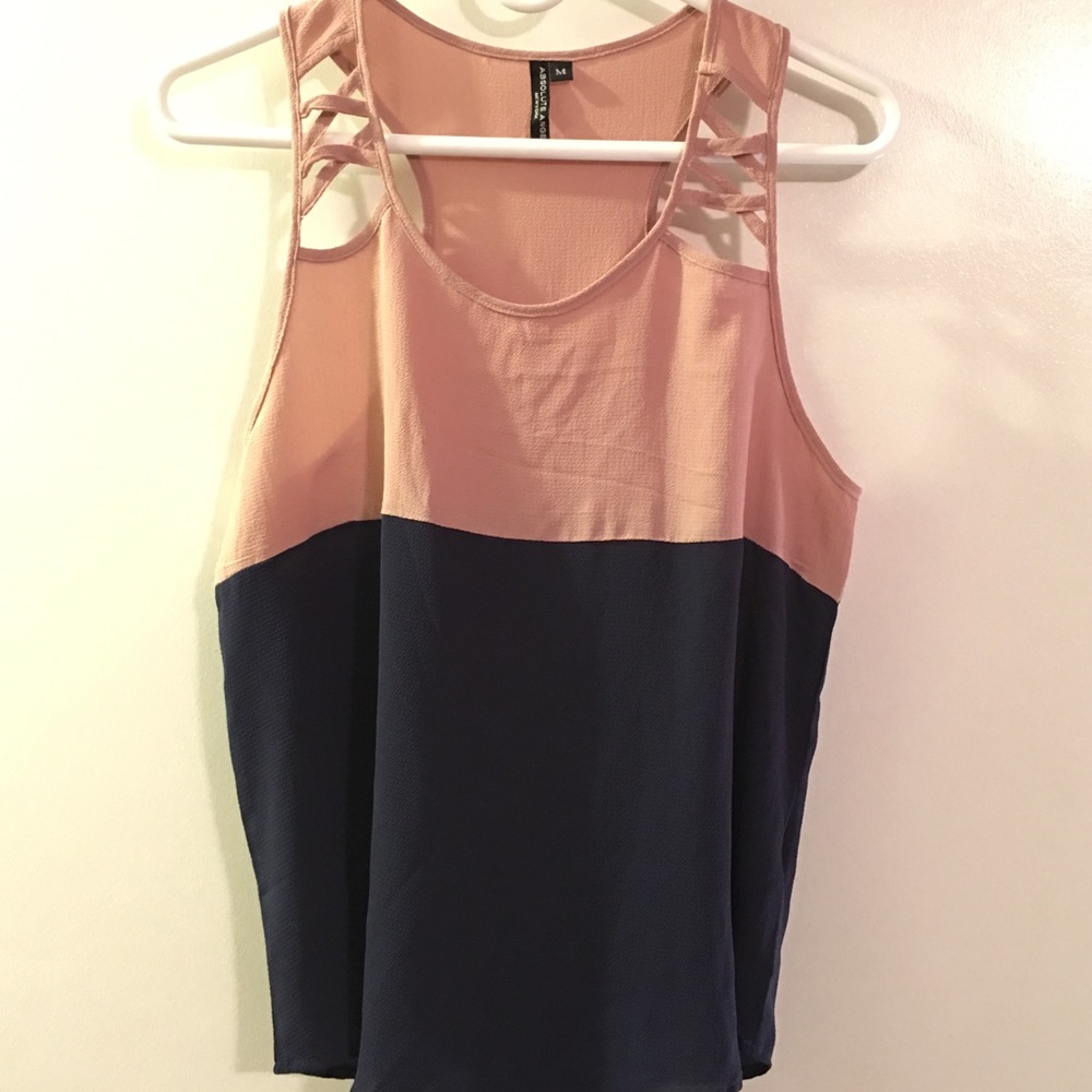 Rose Pink and Navy Blue Criss Cross Cut Tank Top